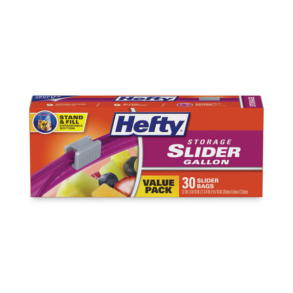 Hefty® Slider Bags, 1 gal, 1.5 mil, 10.56" x 11", Clear, 30/Box (RFPR81430)