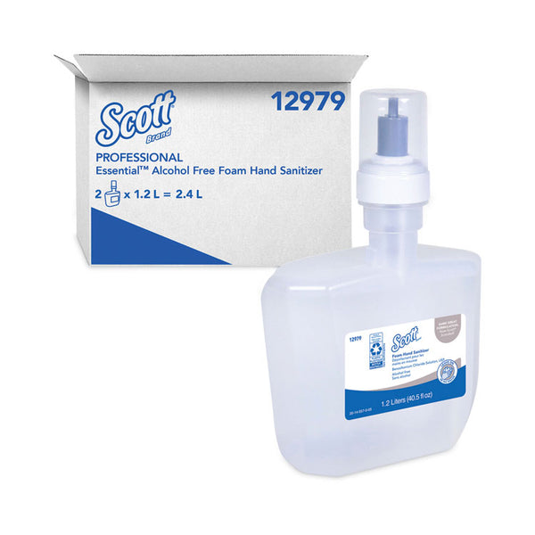Scott® Essential Alcohol-Free Foam Hand Sanitizer, 1,200 mL, Unscented, 2/Carton (KCC12979)