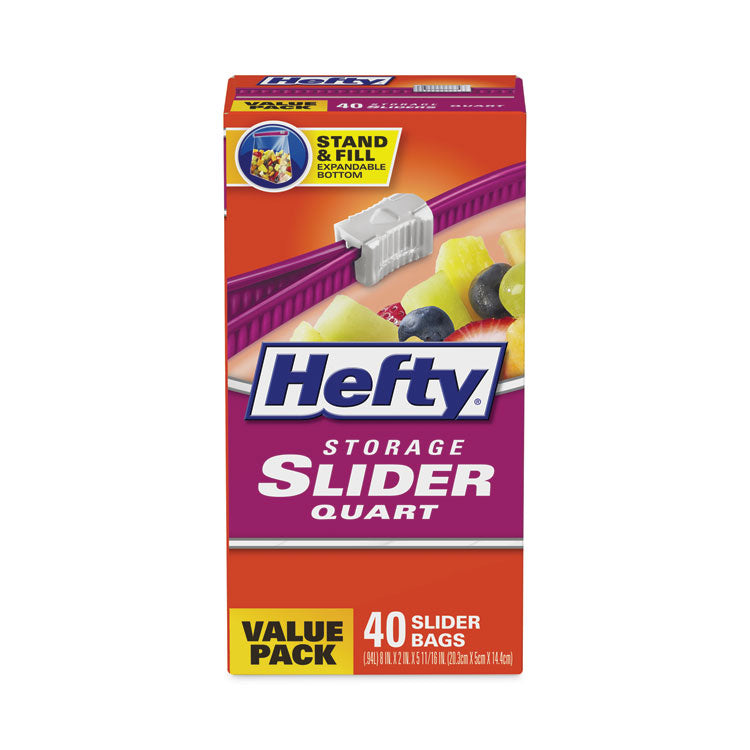 Hefty® Slider Bags, 1 qt, 1.5 mil, 8" x 7", Clear, 40/Box (RFPR81240)