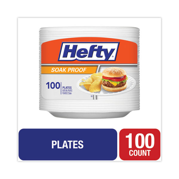 Hefty® Soak Proof Tableware, Foam Plates, 8.88" dia, White, 100/Pack (RFPD28100)