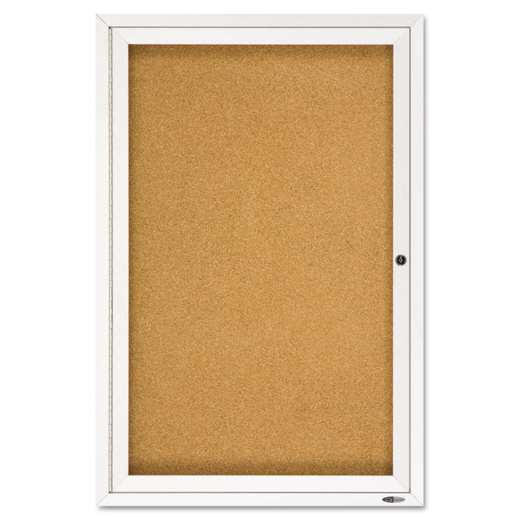 Quartet® Enclosed Indoor Cork Bulletin Board with One Hinged Door, 24 x 36, Tan Surface, Silver Aluminum Frame (QRT2363) Each