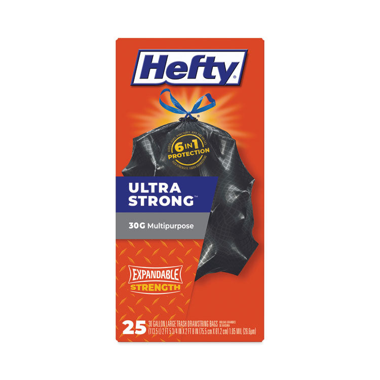 Hefty® Ultra Flex Waste Bags, 30 gal, 1.05 mil, 6" x 2.1", Black, 150/Carton (RFPE80627)
