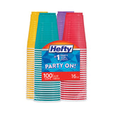 Hefty® Easy Grip Disposable Plastic Party Cups, 16 oz, Assorted Colors, 100/Pack (RFPC21637)