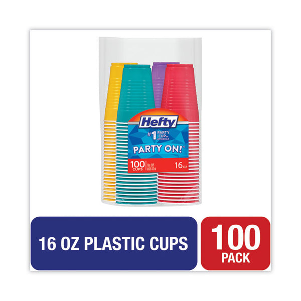 Hefty® Easy Grip Disposable Plastic Party Cups, 16 oz, Assorted Colors, 100/Pack (RFPC21637)