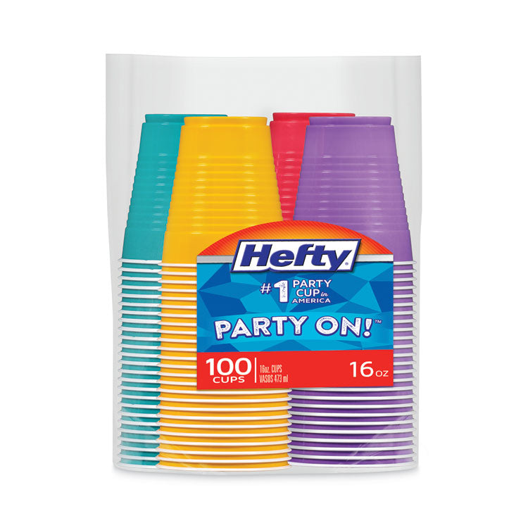Hefty® Easy Grip Disposable Plastic Party Cups, 16 oz, Assorted Colors, 100/Pack (RFPC21637)