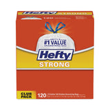 Hefty® Strong Tall Kitchen Drawstring Bags, 13 gal, 0.9 mil, 23.75" x 27", White, 90 Bags/Box, 3 Boxes/Carton (RFPE84574CT)