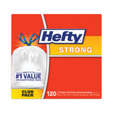 Hefty® Strong Tall Kitchen Drawstring Bags, 13 gal, 0.9 mil, 23.75" x 27", White, 120 Bags/Box, 3 Boxes/Carton (PCTE84562CT)