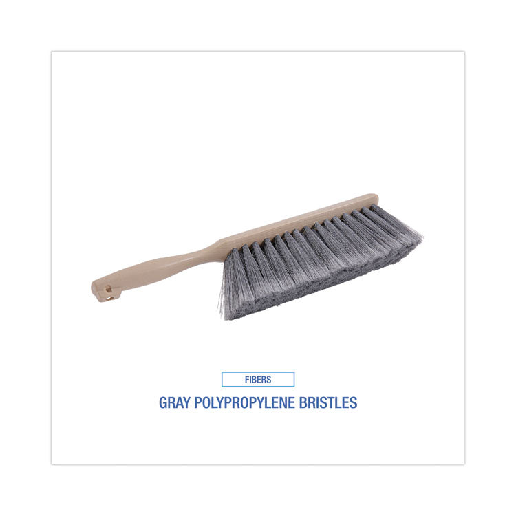 Boardwalk® Counter Brush, Gray Flagged Polypropylene Bristles, 4.5" Brush, 3.5" Tan Plastic Handle (BWK5408) Each