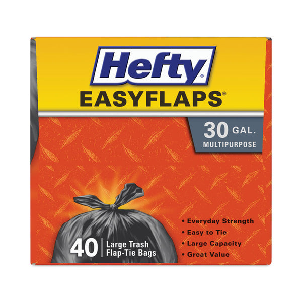 Hefty® Easy Flaps Trash Bags, 30 gal, 0.85 mil, 30" x 33", Black, 40 Bags/Box, 6 Boxes/Carton (RFPE27744CT)