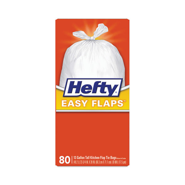 Hefty® Easy Flaps Trash Bags, 13 gal, 0.8 mil, 23.75" x 28", White, 80/Box (PCTE84563)