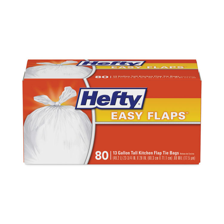 Hefty® Easy Flaps Trash Bags, 13 gal, 0.8 mil, 23.75" x 28", White, 80/Box (PCTE84563)