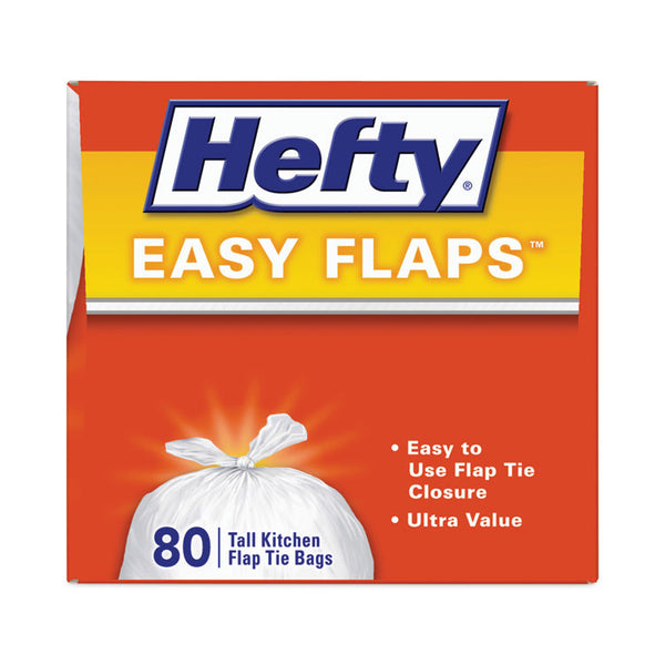 Hefty® Easy Flaps Trash Bags, 13 gal, 0.69 mil, 23.75" x 28", White, 80 Bags/Box, 3 Boxes/Carton (PCTE84563CT)