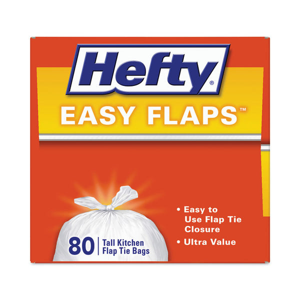 Hefty® Easy Flaps Trash Bags, 13 gal, 0.69 mil, 23.75" x 28", White, 80 Bags/Box, 3 Boxes/Carton (PCTE84563CT)