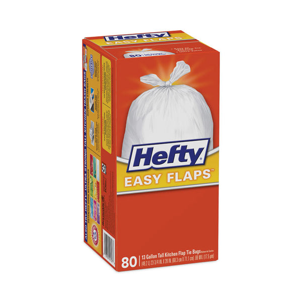 Hefty® Easy Flaps Trash Bags, 13 gal, 0.8 mil, 23.75" x 28", White, 80/Box (PCTE84563)