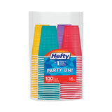 Hefty® Easy Grip Disposable Plastic Party Cups, 16 oz, Assorted Colors, 100/Pack, 4 Packs/Carton (RFPC21637CT)