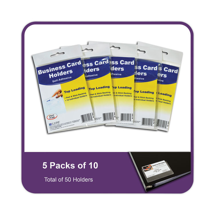 C-Line® Self-Adhesive Business Card Holders, Top Load, 2 x 3.5, Clear, 10/Pack (CLI70257)