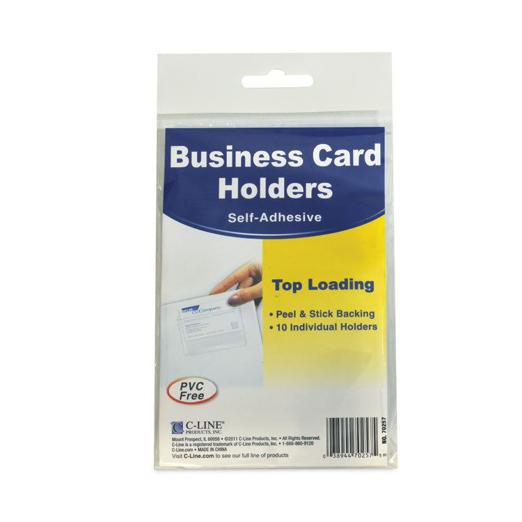 C-Line® Self-Adhesive Business Card Holders, Top Load, 2 x 3.5, Clear, 10/Pack (CLI70257)