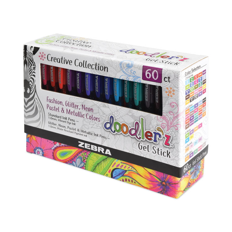 Zebra® Doodler'z Gel Pen, Stick, Bold 1 mm, Assorted Ink and Barrel Colors, 60/Pack (ZEB41960)