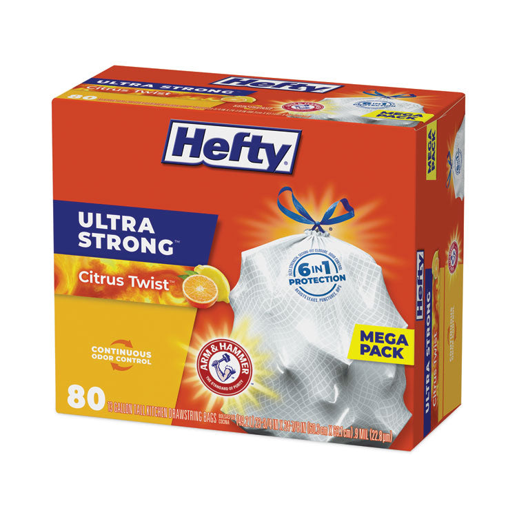 Hefty® Ultra Strong Scented Tall White Kitchen Bags, 13 gal, 0.9 mil, 23.75" x 24.88", White, 80 Bags/Box, 3 Boxes/Carton (PCTE88354CT)