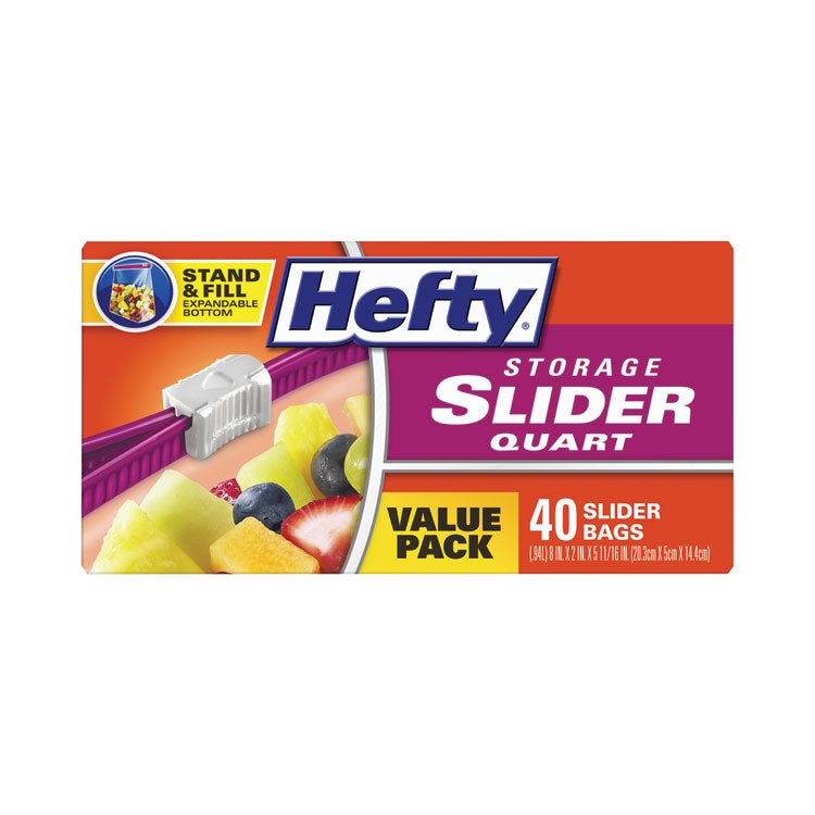 Hefty® Slider Bags, 1 qt, 1.5 mil, 8" x 7", Clear, 40 Bags/Box, 9 Boxes/Carton (RFPR81240CT)