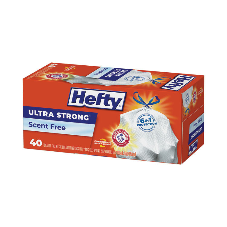 Hefty® Ultra Strong Tall Kitchen and Trash Bags, 13 gal, 0.9 mil, 23.75" x 24.88", White, 40 Bags/Box, 6 Boxes/Carton (RFPE88338CT) Case of 240