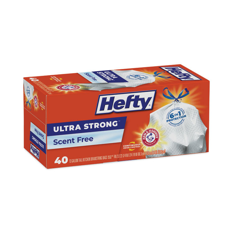 Hefty® Ultra Strong Tall Kitchen and Trash Bags, 13 gal, 0.9 mil, 23.75" x 24.88", White, 40 Bags/Box, 6 Boxes/Carton (RFPE88338CT) Case of 240