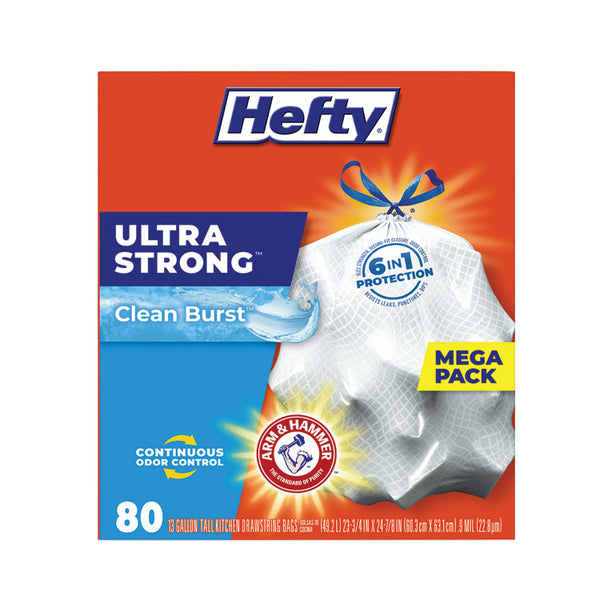Hefty® Ultra Strong Scented Tall White Kitchen Bags, 13 gal, 0.9 mil, 24.75" x 24.88", White, 80 Bags/Box, 3 Boxes/Carton (PCTE88356CT)
