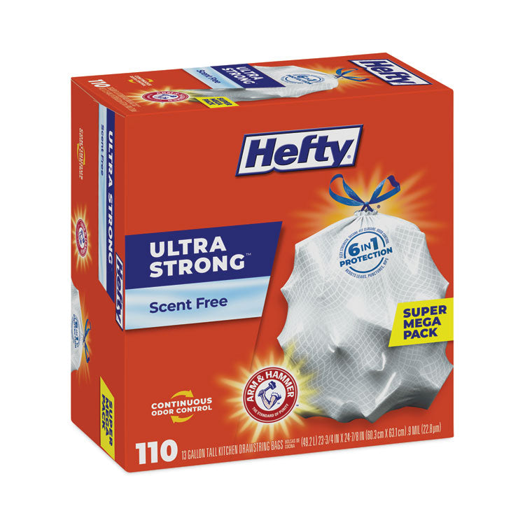 Hefty® Ultra Strong Tall Kitchen and Trash Bags, 13 gal, 0.9 mil, 23.75" x 24.88", White, 110/Box (PCTE88368)