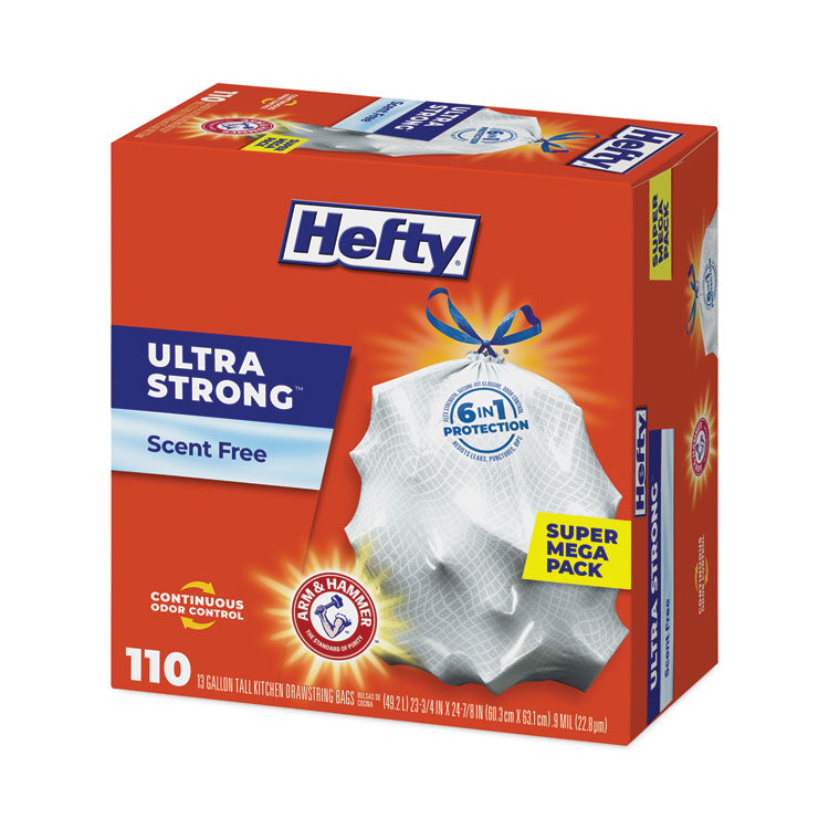 Hefty® Ultra Strong Tall Kitchen and Trash Bags, 13 gal, 0.9 mil, 23.75" x 24.88", White, 110 Bags/Box, 3 Boxes/Carton (PCTE88368CT) Case of 330