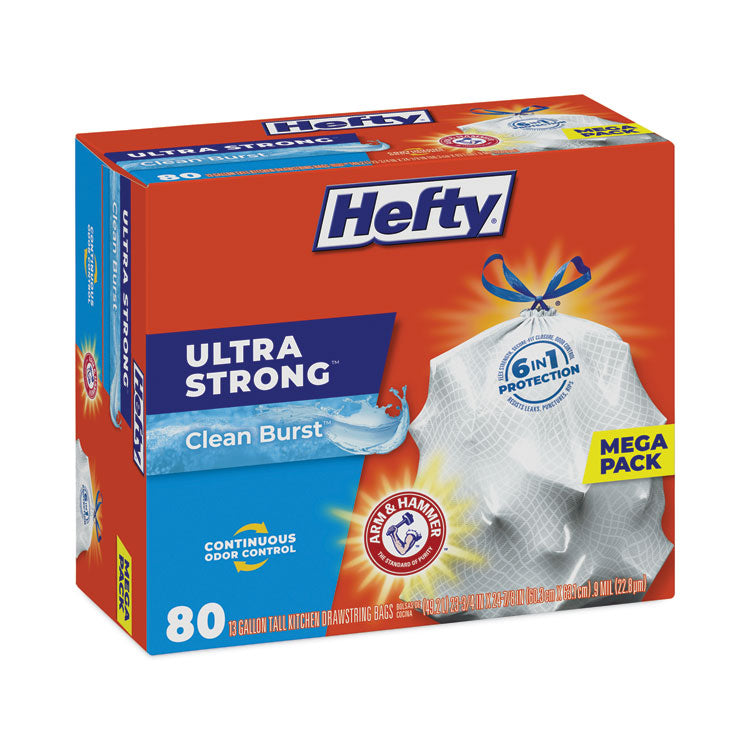 Hefty® Ultra Strong Scented Tall White Kitchen Bags, 13 gal, 0.9 mil, 24.75" x 24.88", White, 80 Bags/Box, 3 Boxes/Carton (PCTE88356CT)