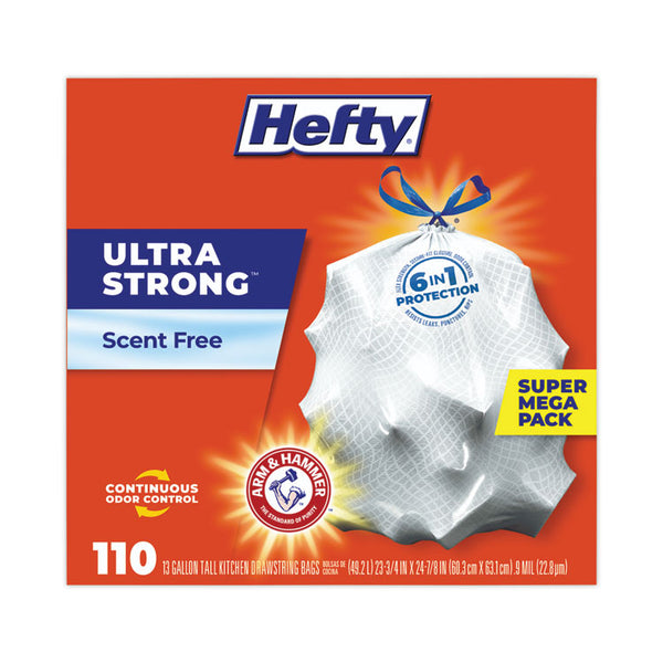 Hefty® Ultra Strong Tall Kitchen and Trash Bags, 13 gal, 0.9 mil, 23.75" x 24.88", White, 110 Bags/Box, 3 Boxes/Carton (PCTE88368CT)