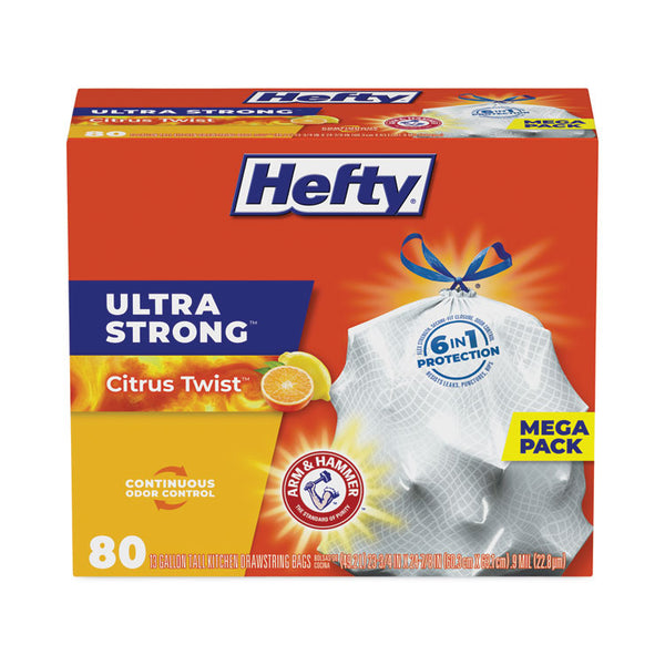 Hefty® Ultra Strong Scented Tall White Kitchen Bags, 13 gal, 0.9 mil, 23.75" x 24.88", White, 80 Bags/Box, 3 Boxes/Carton (PCTE88354CT)