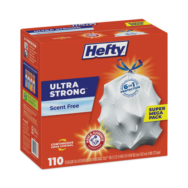 Hefty® Ultra Strong Tall Kitchen and Trash Bags, 13 gal, 0.9 mil, 23.75" x 24.88", White, 110 Bags/Box, 3 Boxes/Carton (PCTE88368CT)