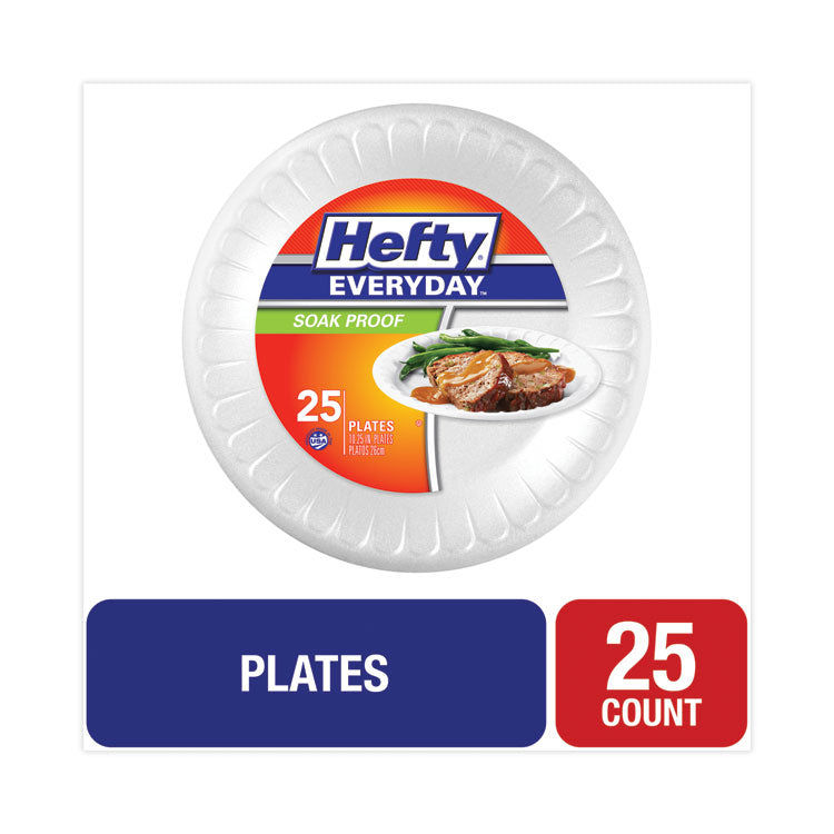 Hefty® Soak Proof Tableware, Foam Plates, 10.25" dia, White, 25/Pack (RFPD21029)