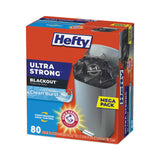 Hefty® Ultra Strong BlackOut Tall-Kitchen Drawstring Bags, 13 gal, 0.9 mil, 23.75" x 24.88", Black, 80/Box (PCTE88352)