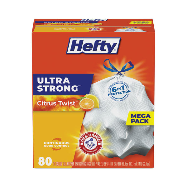 Hefty® Ultra Strong Scented Tall White Kitchen Bags, 13 gal, 0.9 mil, 23.75" x 24.88", White, 80/Box (PCTE88354)