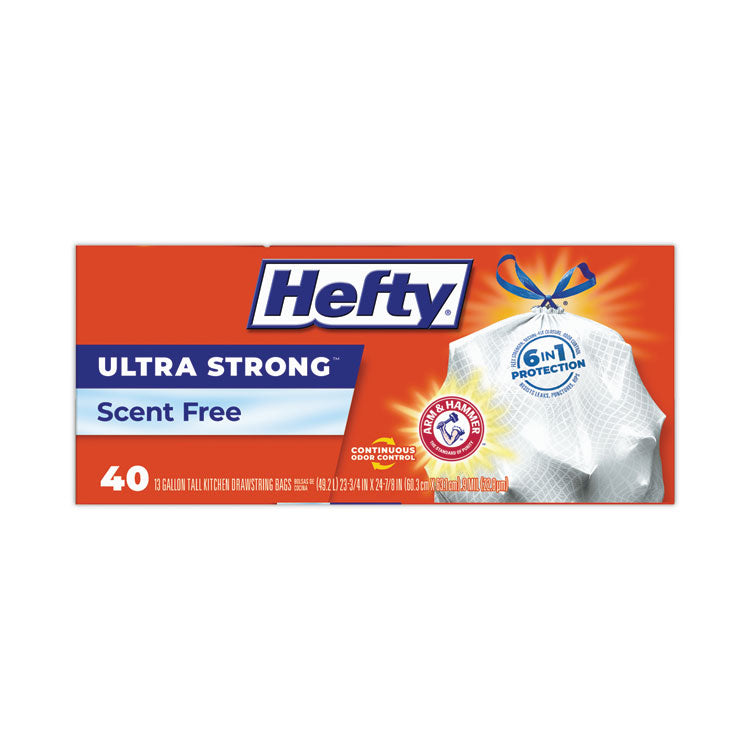 Hefty® Ultra Strong Tall Kitchen and Trash Bags, 13 gal, 0.9 mil, 23.75" x 24.88", White, 40 Bags/Box, 6 Boxes/Carton (RFPE88338CT) Case of 240