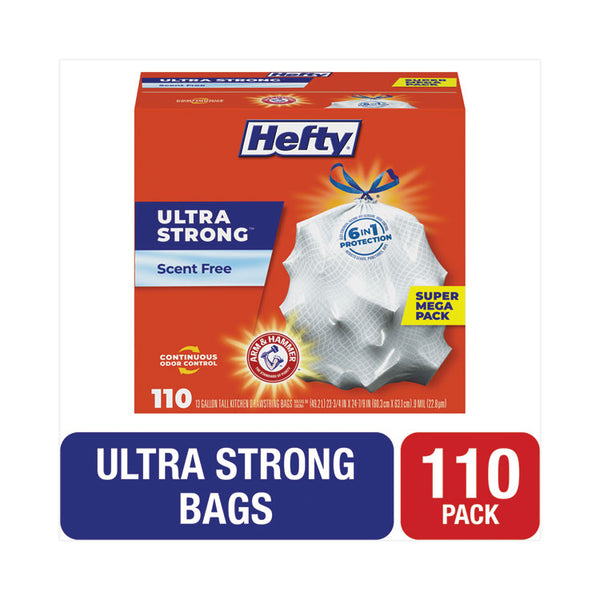 Hefty® Ultra Strong Tall Kitchen and Trash Bags, 13 gal, 0.9 mil, 23.75" x 24.88", White, 110/Box (PCTE88368)