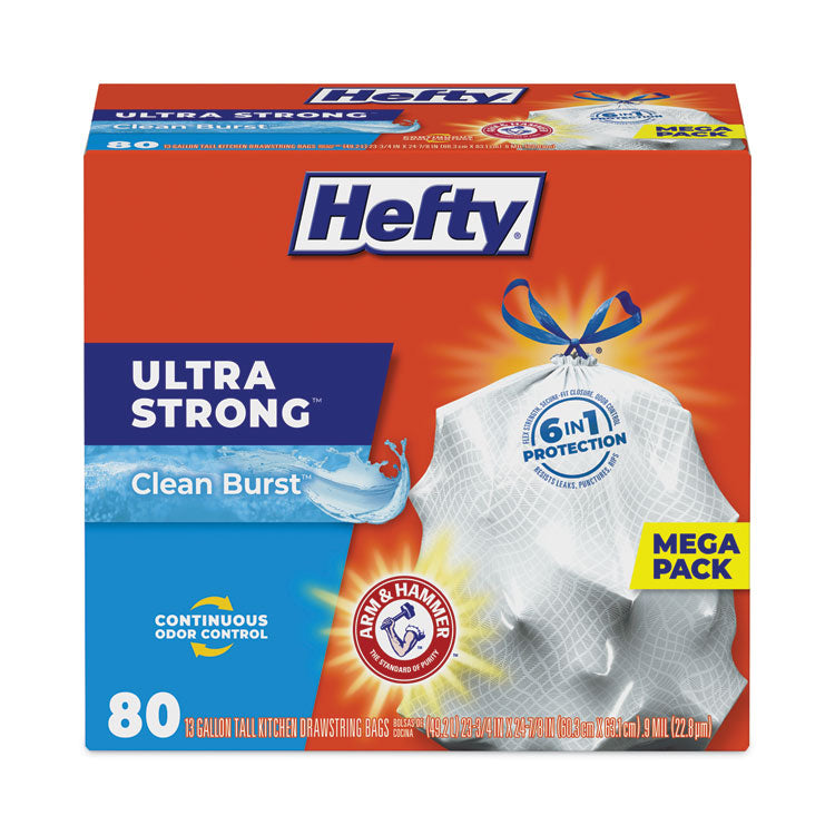 Hefty® Ultra Strong Scented Tall White Kitchen Bags, 13 gal, 0.9 mil, 24.75" x 24.88", White, 80 Bags/Box, 3 Boxes/Carton (PCTE88356CT)