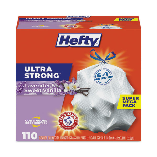 Hefty® Ultra Strong Scented Tall White Kitchen Bags, 13 gal, 0.9 mil, 23.75" x 24.88", White, 110 Bags/Box, 3 Boxes/Carton (PCTE88366CT)