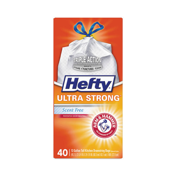 Hefty® Ultra Strong Tall Kitchen and Trash Bags, 13 gal, 0.9 mil, 23.75" x 24.88", White, 40/Box (RFPE88338) Box of 40