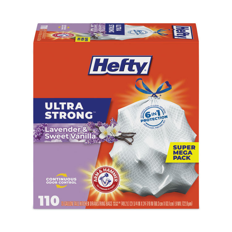 Hefty® Ultra Strong Scented Tall White Kitchen Bags, 13 gal, 0.9 mil, 23.75" x 24.88", White, 110/Box (PCTE88366) Box of 120