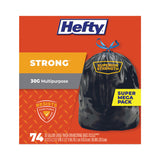 Hefty® Strong Multipurpose Drawstring Trash Bags, 30 gal, 1.1 mil, 30" x 33", Black, 74/Box, 3 Boxes/Carton (PCTE85274CT) Case of 222