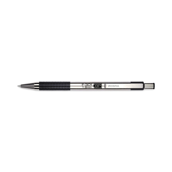 Zebra® F-301 Ballpoint Pen, Retractable, Bold 1.6 mm, Black Ink, Stainless Steel/Black Barrel, 12/Pack (ZEB27310)