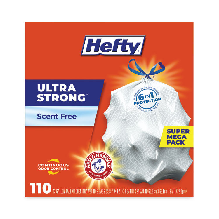 Hefty® Ultra Strong Tall Kitchen and Trash Bags, 13 gal, 0.9 mil, 23.75" x 24.88", White, 110 Bags/Box, 3 Boxes/Carton (PCTE88368CT) Case of 330