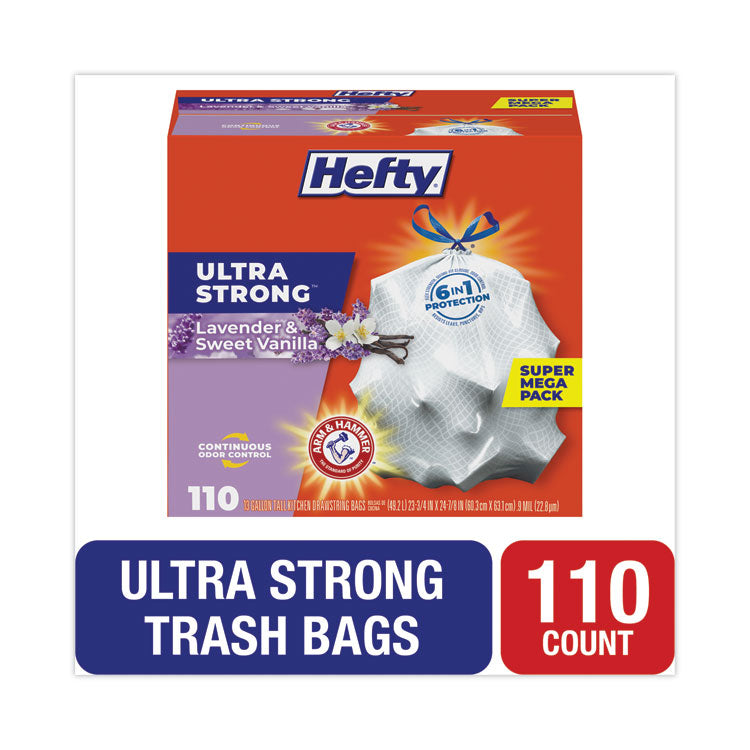 Hefty® Ultra Strong Scented Tall White Kitchen Bags, 13 gal, 0.9 mil, 23.75" x 24.88", White, 110/Box (PCTE88366) Box of 120