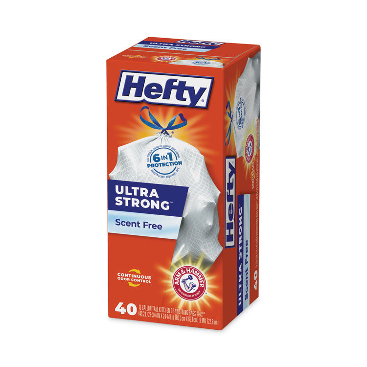 Hefty® Ultra Strong Tall Kitchen and Trash Bags, 13 gal, 0.9 mil, 23.75" x 24.88", White, 40/Box (RFPE88338)