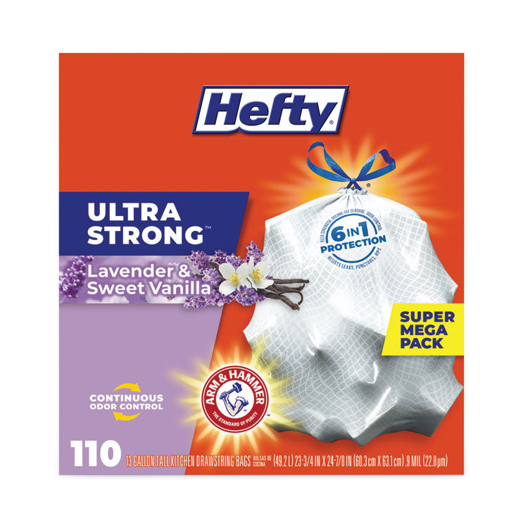 Hefty® Ultra Strong Scented Tall White Kitchen Bags, 13 gal, 0.9 mil, 23.75" x 24.88", White, 110 Bags/Box, 3 Boxes/Carton (PCTE88366CT)