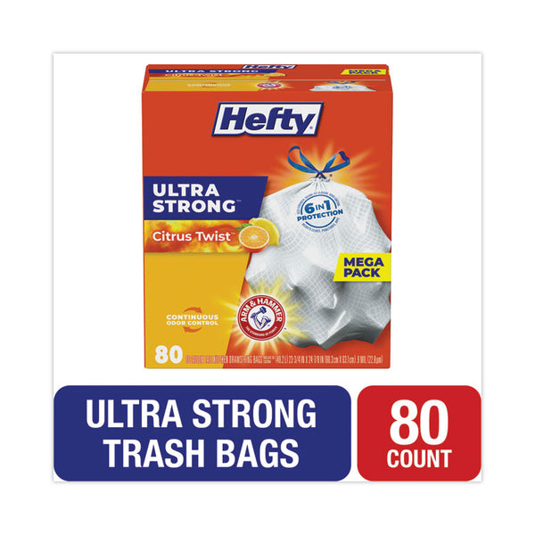 Hefty® Ultra Strong Scented Tall White Kitchen Bags, 13 gal, 0.9 mil, 23.75" x 24.88", White, 80/Box (PCTE88354)
