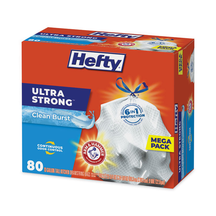 Hefty® Ultra Strong Scented Tall White Kitchen Bags, 13 gal, 0.9 mil, 24.75" x 24.88", White, 80 Bags/Box, 3 Boxes/Carton (PCTE88356CT)